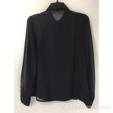 Camicia a maniche lunghe in pizzo nero da donna